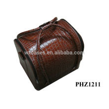 vente chaude sac à cosmétiques en cuir avec motif croco brun & 4 plateaux amovibles à l’intérieur